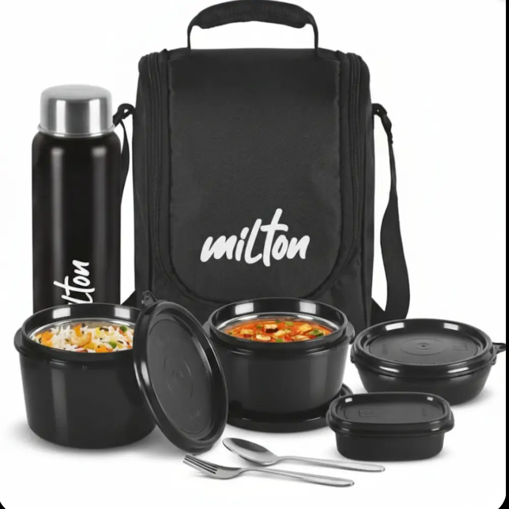 MILTON Pro Lunch Box With Insulated 4 Containers Lunch Box Fabric Jacket (180,320,450, 100,750ml) 